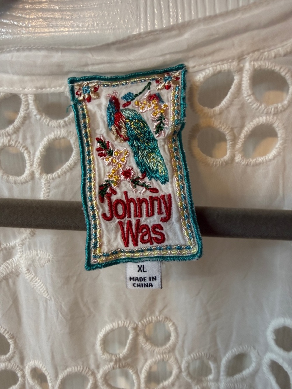 Johnny Was White Sheer Embroidered Tie-Front Kimono Blouse - Picture 2 of 4